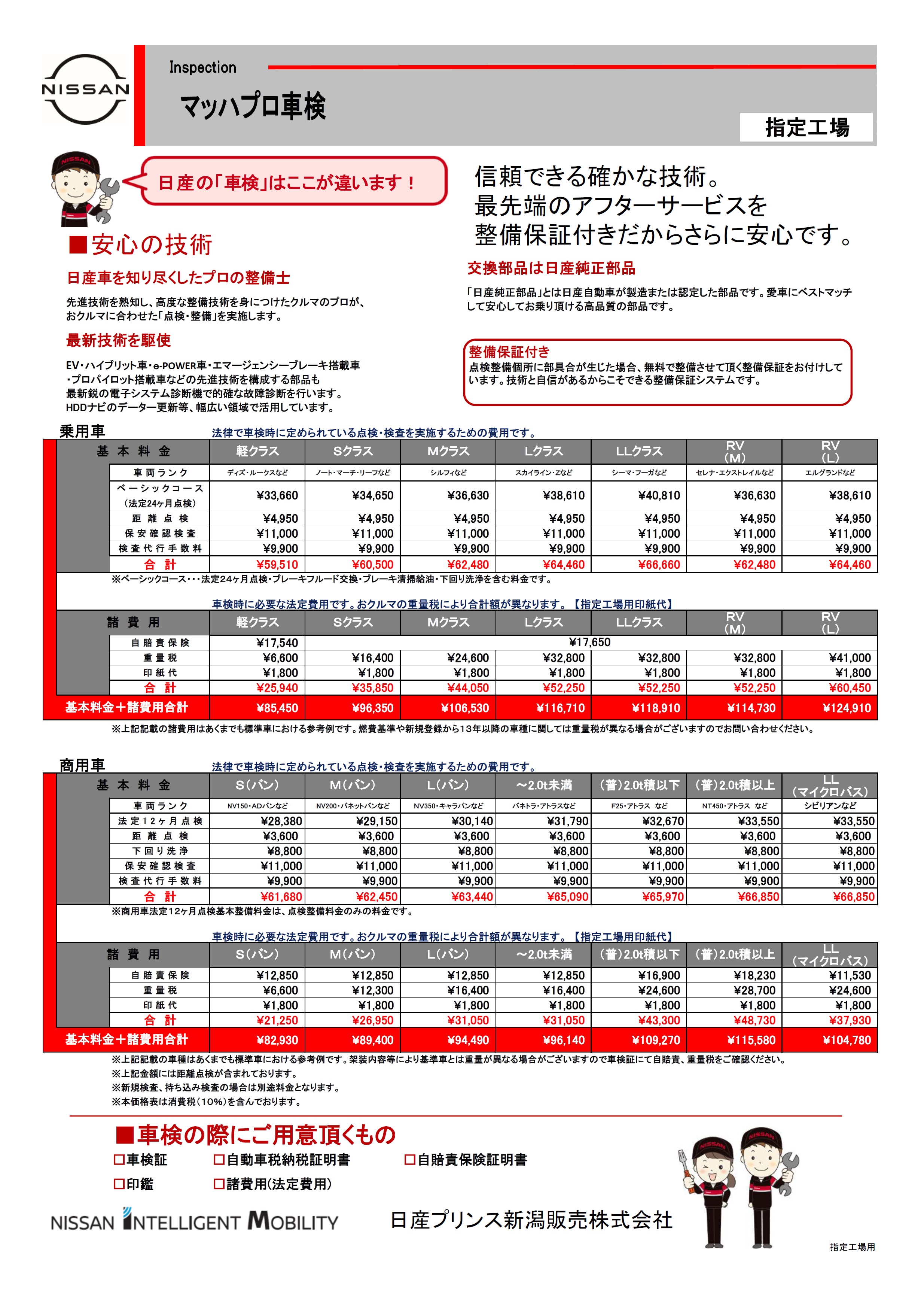 日産プリンス新潟販売株式会社 | 車検価格